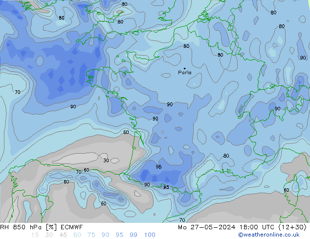 RH 850 hPa ECMWF Mo 27.05.2024 18 UTC