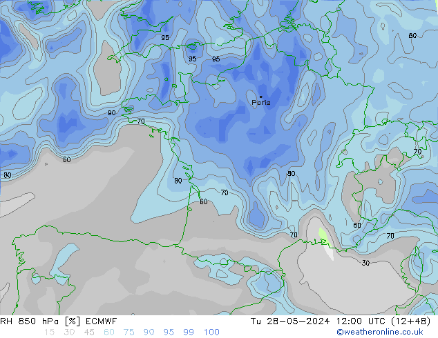 RH 850 hPa ECMWF  28.05.2024 12 UTC