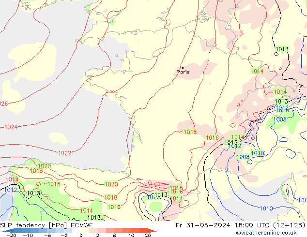 SLP tendency ECMWF Fr 31.05.2024 18 UTC