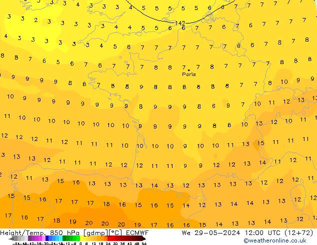 Z500/Rain (+SLP)/Z850 ECMWF St 29.05.2024 12 UTC