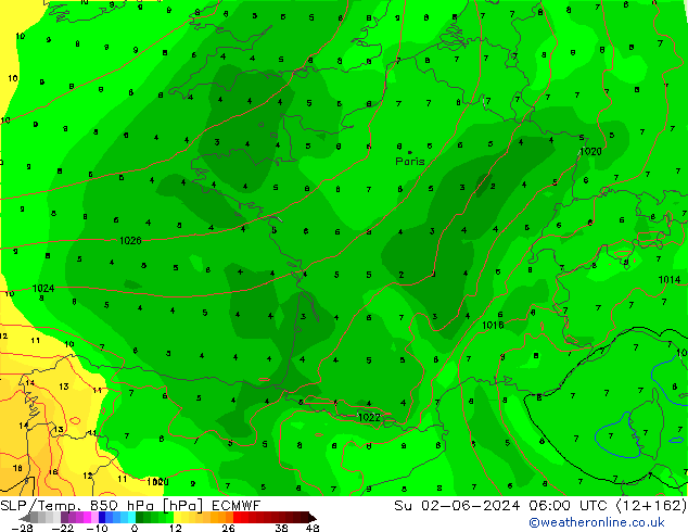 SLP/Temp. 850 hPa ECMWF Ne 02.06.2024 06 UTC