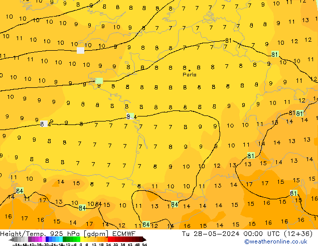 Height/Temp. 925 hPa ECMWF Tu 28.05.2024 00 UTC