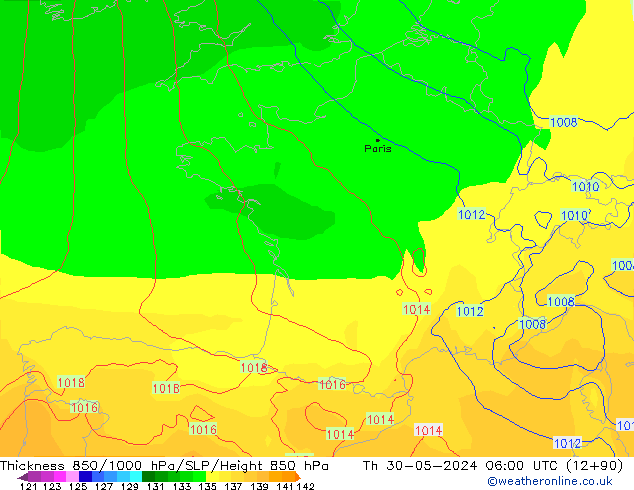 Thck 850-1000 гПа ECMWF чт 30.05.2024 06 UTC