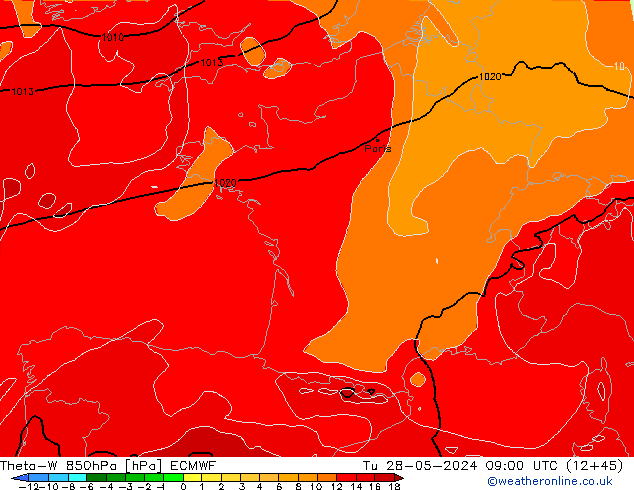 Theta-W 850hPa ECMWF Sa 28.05.2024 09 UTC