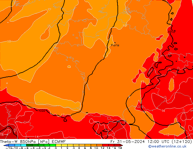 Theta-W 850hPa ECMWF Fr 31.05.2024 12 UTC