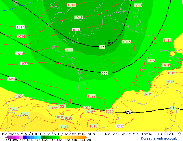 Thck 500-1000hPa ECMWF Mo 27.05.2024 15 UTC