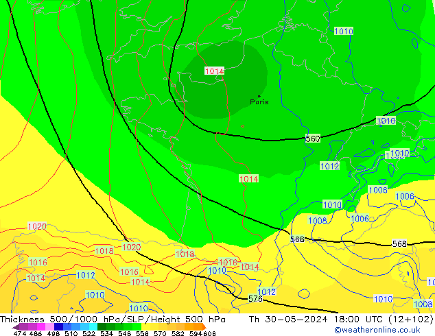 Thck 500-1000hPa ECMWF Th 30.05.2024 18 UTC