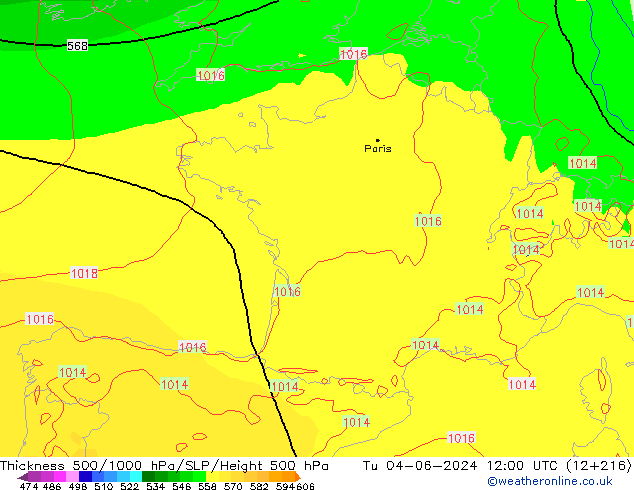 Thck 500-1000hPa ECMWF wto. 04.06.2024 12 UTC