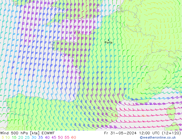 ветер 500 гПа ECMWF пт 31.05.2024 12 UTC