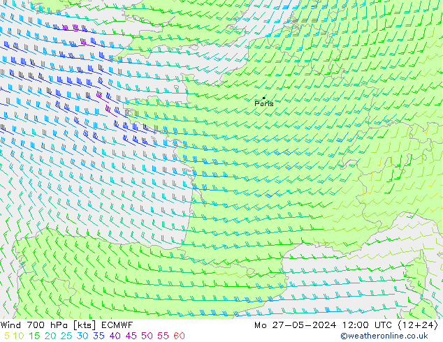 Wind 700 hPa ECMWF Mo 27.05.2024 12 UTC