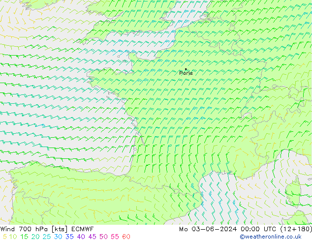 Rüzgar 700 hPa ECMWF Pzt 03.06.2024 00 UTC