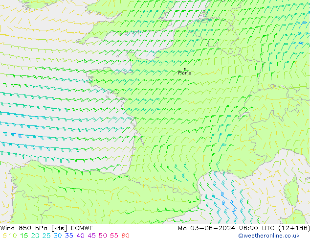 Wind 850 hPa ECMWF Mo 03.06.2024 06 UTC