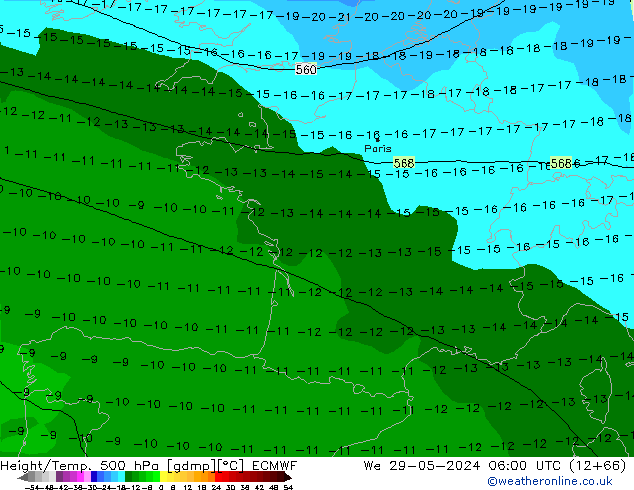 Height/Temp. 500 hPa ECMWF śro. 29.05.2024 06 UTC