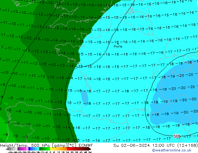 Z500/Yağmur (+YB)/Z850 ECMWF Paz 02.06.2024 12 UTC