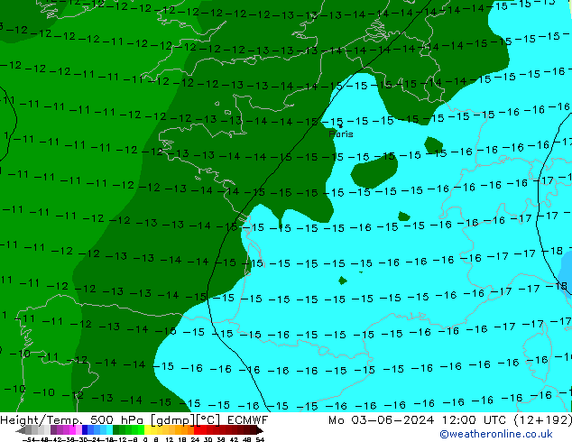 Z500/Rain (+SLP)/Z850 ECMWF пн 03.06.2024 12 UTC