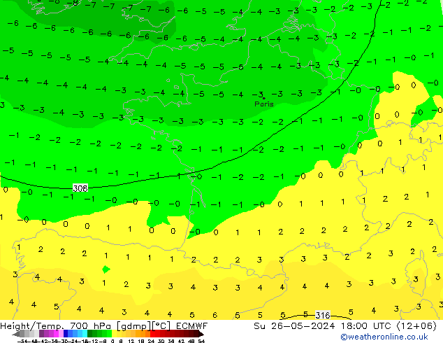 Height/Temp. 700 hPa ECMWF Ne 26.05.2024 18 UTC