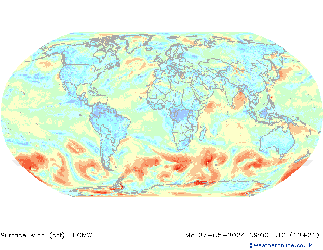 Wind 10 m (bft) ECMWF ma 27.05.2024 09 UTC