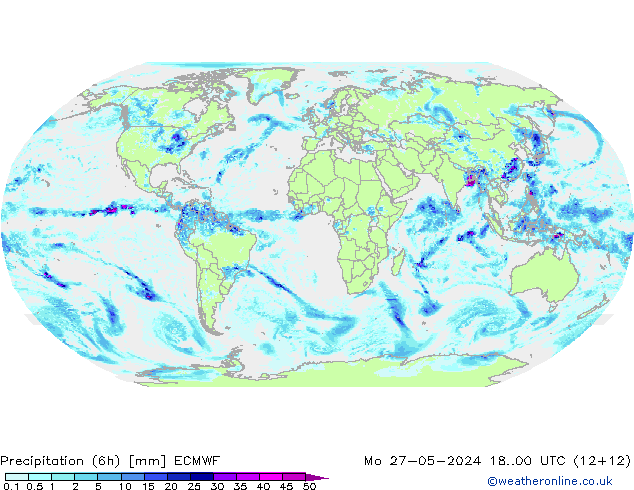 Precipitation (6h) ECMWF Po 27.05.2024 00 UTC