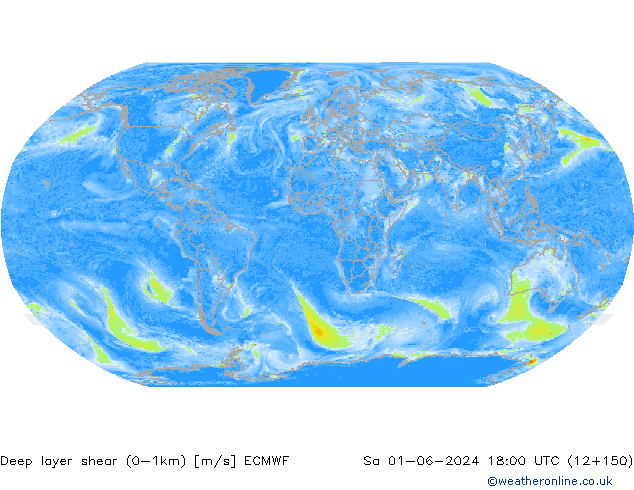 Deep layer shear (0-1km) ECMWF сб 01.06.2024 18 UTC