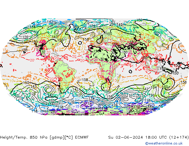 Height/Temp. 850 гПа ECMWF Вс 02.06.2024 18 UTC