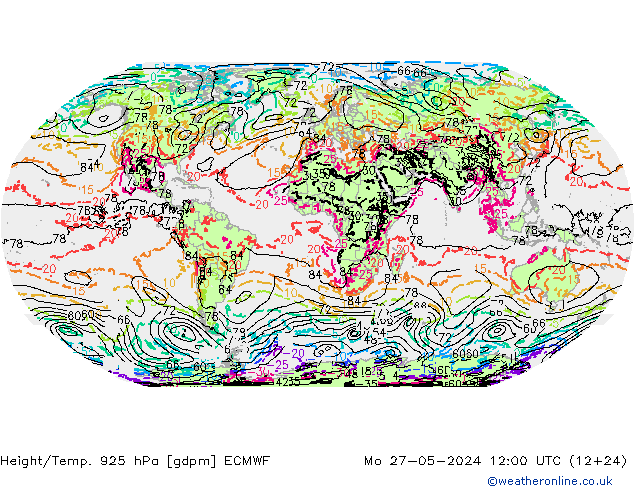 Height/Temp. 925 hPa ECMWF Mo 27.05.2024 12 UTC