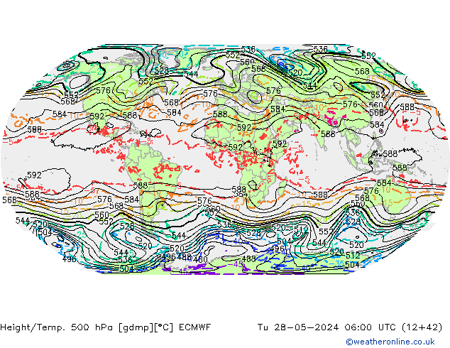 Z500/Yağmur (+YB)/Z850 ECMWF Sa 28.05.2024 06 UTC