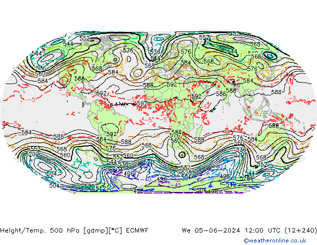 Z500/Rain (+SLP)/Z850 ECMWF Qua 05.06.2024 12 UTC