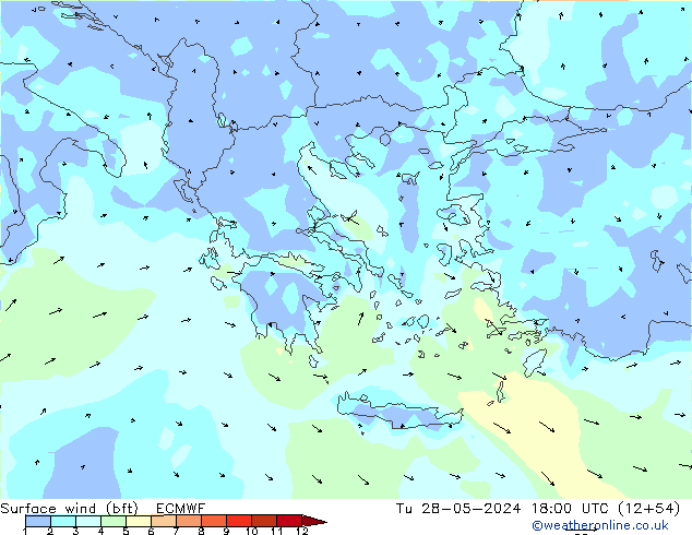 Vento 10 m (bft) ECMWF Ter 28.05.2024 18 UTC