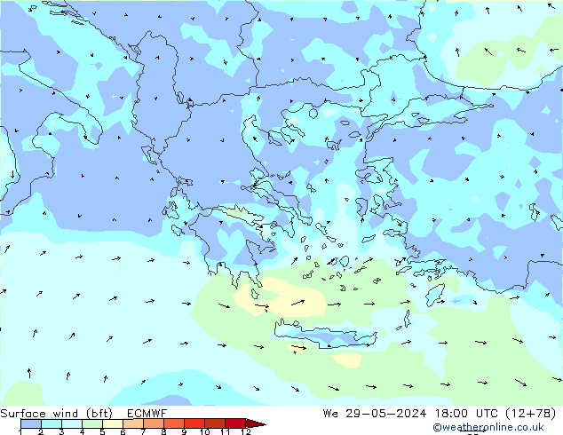 Bodenwind (bft) ECMWF Mi 29.05.2024 18 UTC