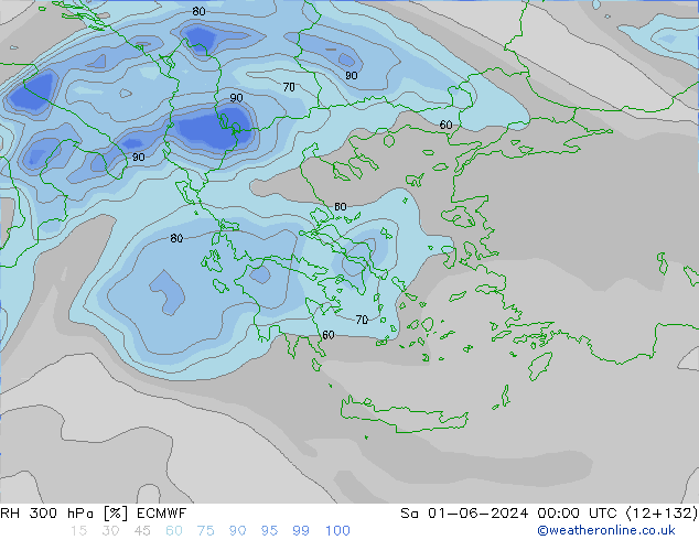 RH 300 hPa ECMWF sab 01.06.2024 00 UTC