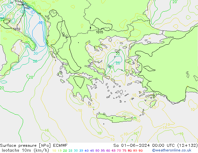 Isotachs (kph) ECMWF  01.06.2024 00 UTC