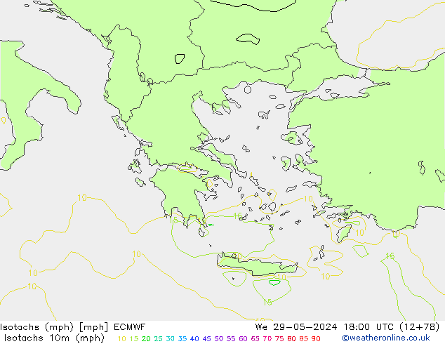 Isotachs (mph) ECMWF ср 29.05.2024 18 UTC