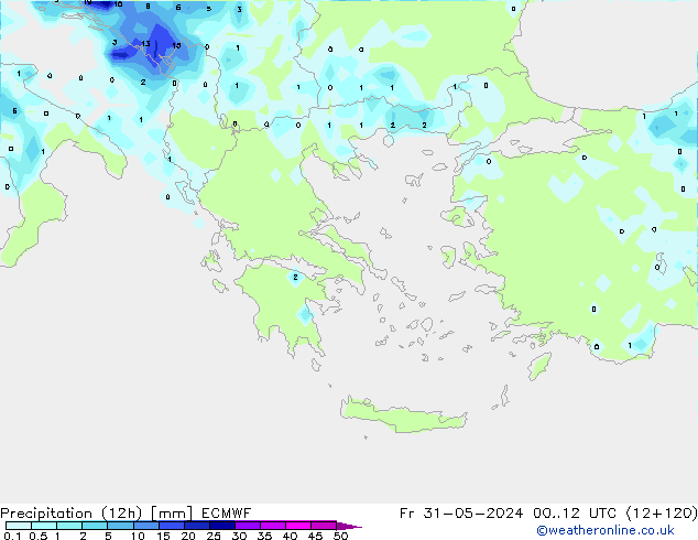 Precipitazione (12h) ECMWF ven 31.05.2024 12 UTC