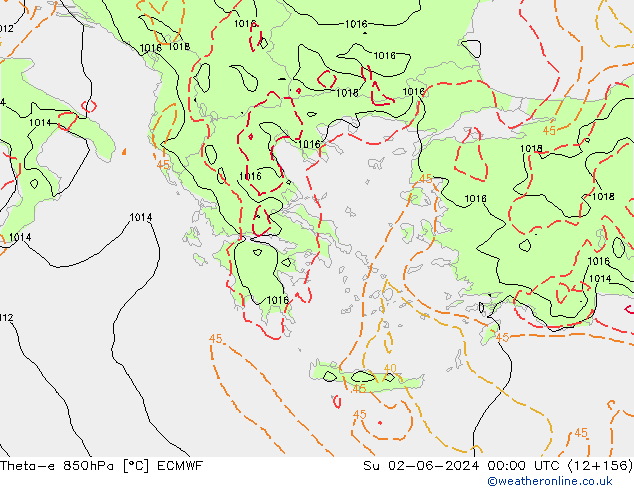 Theta-e 850hPa ECMWF dom 02.06.2024 00 UTC