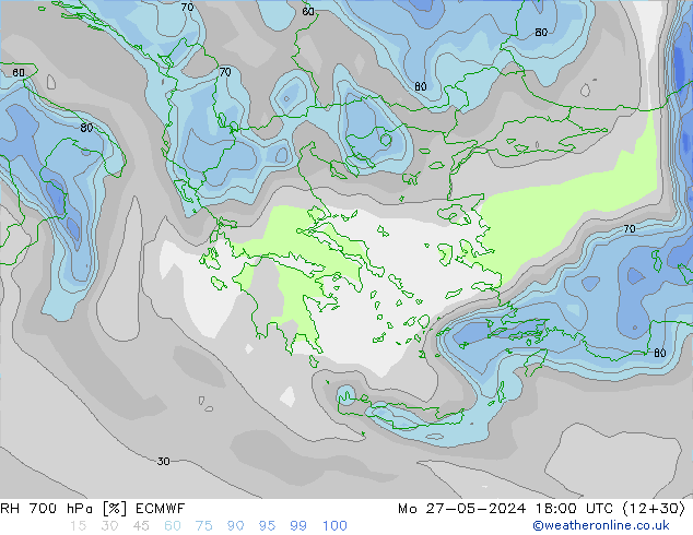 RH 700 гПа ECMWF пн 27.05.2024 18 UTC