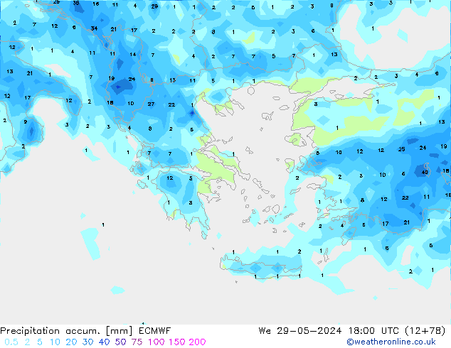 Precipitation accum. ECMWF We 29.05.2024 18 UTC