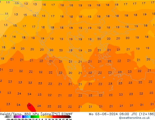 Yükseklik/Sıc. 850 hPa ECMWF Pzt 03.06.2024 06 UTC