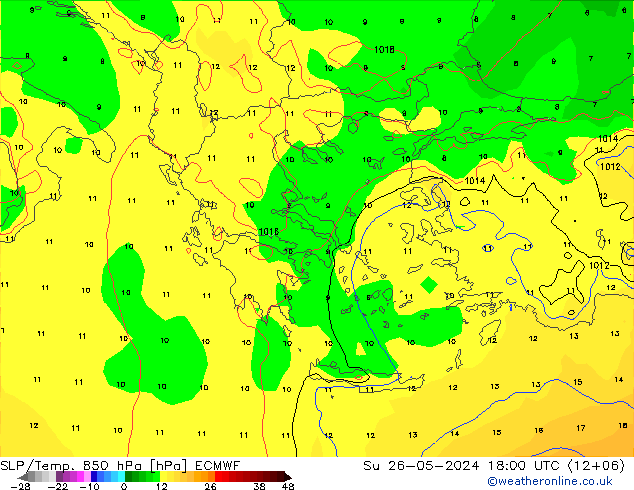 SLP/Temp. 850 hPa ECMWF dim 26.05.2024 18 UTC