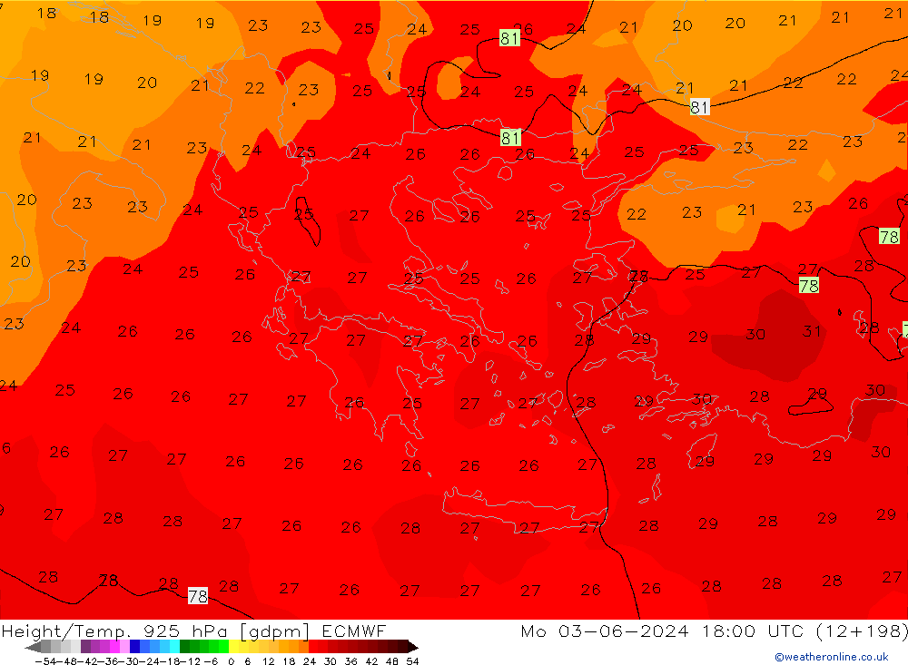 Height/Temp. 925 hPa ECMWF lun 03.06.2024 18 UTC