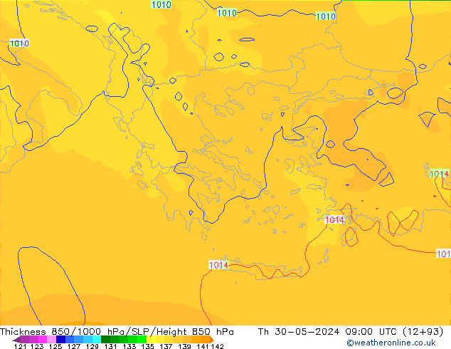 Thck 850-1000 hPa ECMWF jeu 30.05.2024 09 UTC