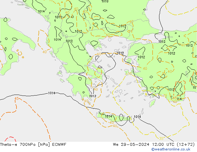 Theta-e 700hPa ECMWF Çar 29.05.2024 12 UTC