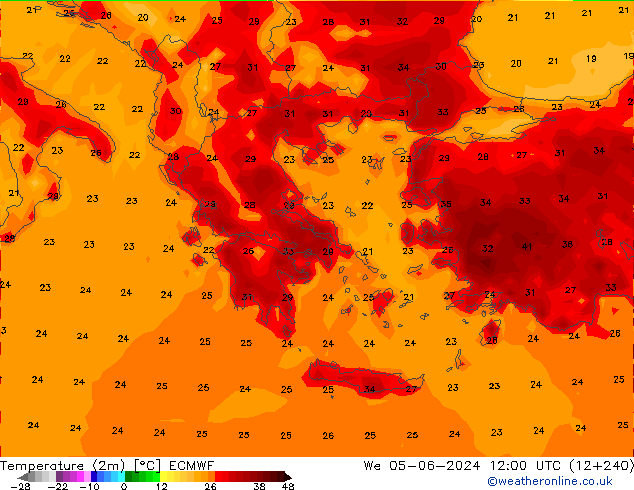 Temperatura (2m) ECMWF Qua 05.06.2024 12 UTC