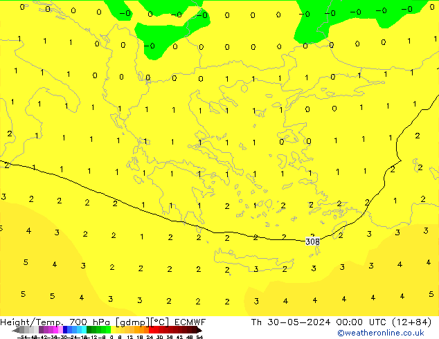 Height/Temp. 700 hPa ECMWF Do 30.05.2024 00 UTC