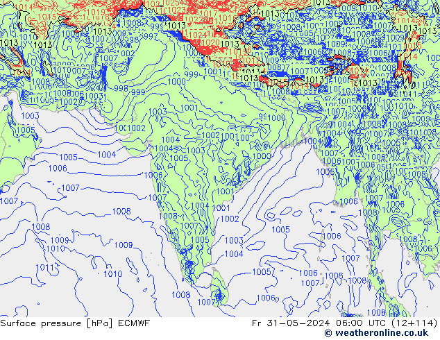 Bodendruck ECMWF Fr 31.05.2024 06 UTC