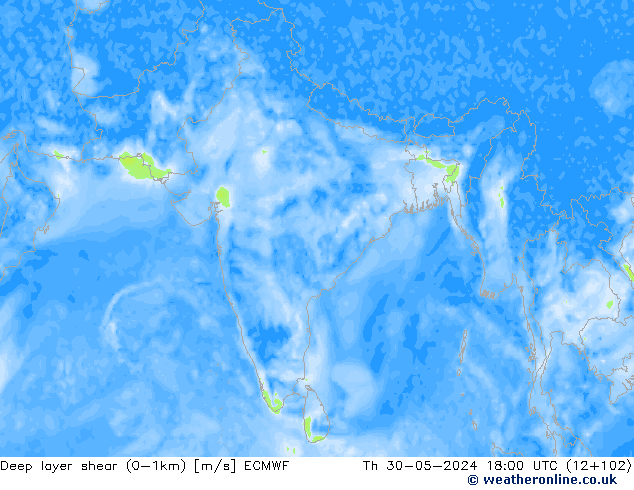 Deep layer shear (0-1km) ECMWF  30.05.2024 18 UTC