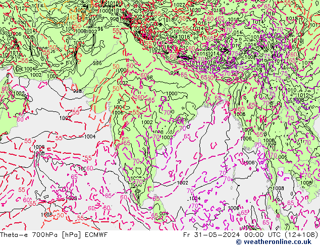 Theta-e 700hPa ECMWF  31.05.2024 00 UTC