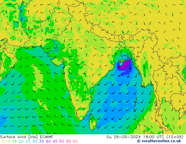 Surface wind ECMWF Ne 26.05.2024 18 UTC