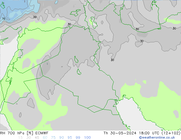 RH 700 hPa ECMWF Do 30.05.2024 18 UTC