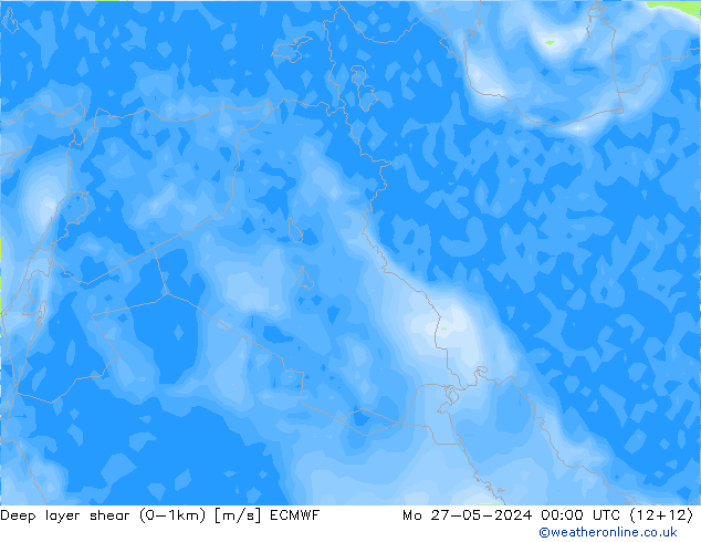 Deep layer shear (0-1km) ECMWF lun 27.05.2024 00 UTC