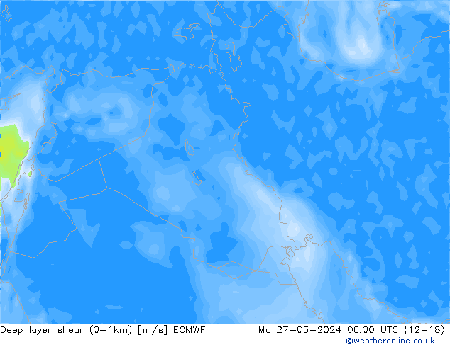 Deep layer shear (0-1km) ECMWF Mo 27.05.2024 06 UTC